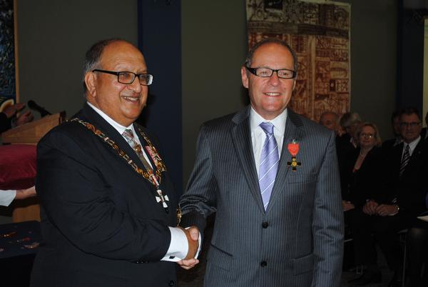 Tony Falkenstein, of Mission Bay, received the Insignia of an Officer of the New Zealand Order of Merit for services to business.